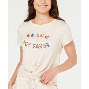 Jenni Light Pink Twist Front Pajama Top Beach Por Favor Print Sleep Shirt Medium